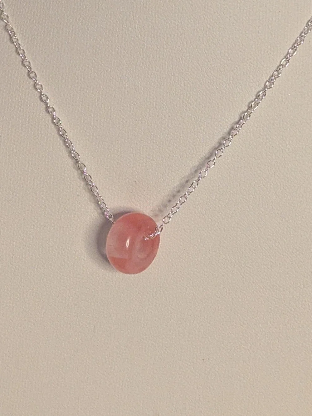 Delicate Strawberry Quartz Minimalist Bead Necklace